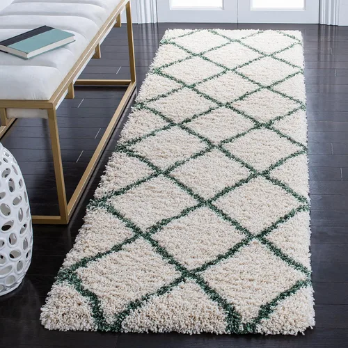 Vista 101 de SAFAVIEH Hudson Shag Collection - Alfombra decorativa de 2 x 3 pies, color beige y marfil, diseño moderno de enrejado, no desprende pelusa