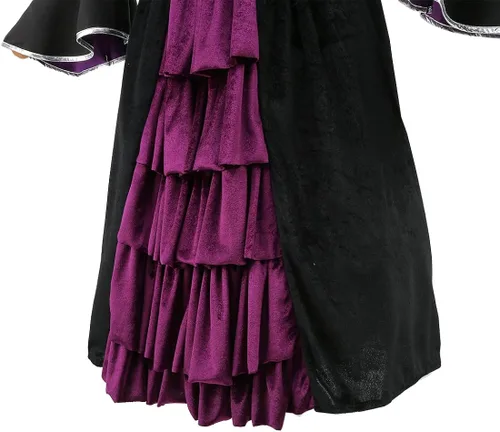Vista 5 de yolsun Disfraz de bruja morada para niñas, vestido de bruja de Halloween con mangas de burbujas para niños