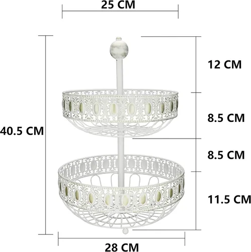 Vista 4 de ROSYLINE Cesta de frutas de 2 capas, adecuado para cocina, decoración de mesa de comedor y almacenamiento (bronce cepillado blanco)