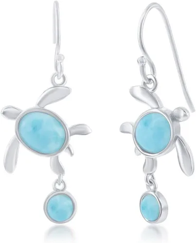Vista 15 de Beaux Bijoux Aretes de plata de ley azul larimar para mujer, joyería natural de larimar, diseño de animales marinos, pez de pulpo de tortuga