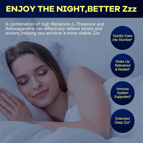 Vista 4 de Gomitas de melatonina de 20 mg para adultos: suplemento de melatonina sin azúcar extra fuerte con Ashwagandha L-teanina magnesio cúrcuma vitamina D3