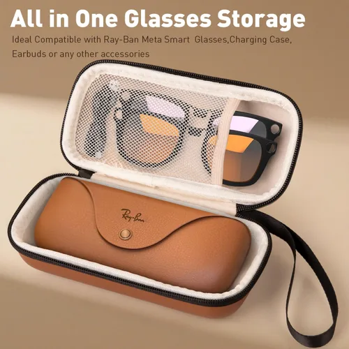 Vista 4 de Estuche rígido de transporte para gafas inteligentes Ray-Ban Meta, funda de transporte de viaje, compatible con modelos Wayfarer Skyler Headliner