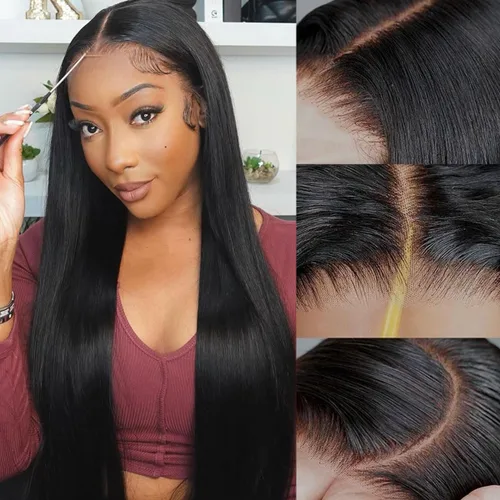 Vista 16 de Pelucas de cabello humano de 28 pulgadas con encaje frontal de color marrón rojizo de 5 x 5, pelucas de cierre de encaje HD para mujeres negras
