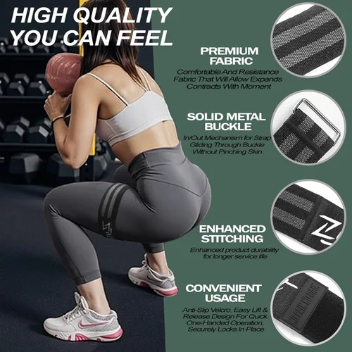 Vista 3 de BFR - Bandas de oclusión para mujer, piernas, glúteos, construcción de cadera, cómodas bandas elásticas para entrenamiento de flujo sanguíneo Negro