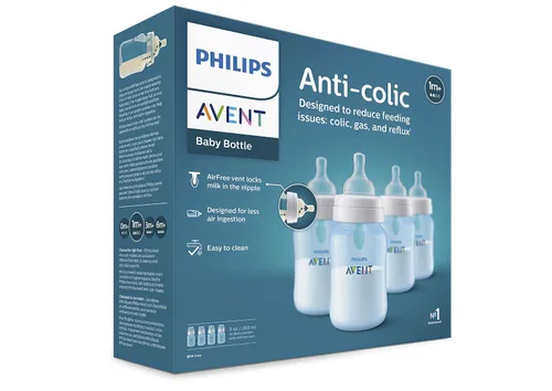 Vista 10 de Philips AVENT - Biberón anticólicos con ventilación AirFree, 266 mililitros, con tetinas de flujo 2, 1m+, 4 unidades, azul, SCY703/24 For Ages 1