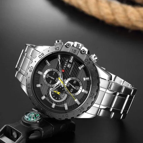 Vista 2 de Relojes de cuarzo de acero inoxidable cronógrafo reloj deportivo para hombre reloj masculino casual de negocios reloj de cuarzo