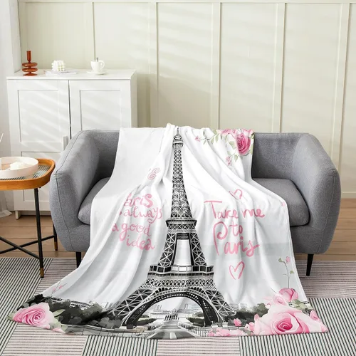 Vista 12 de Feelyou Manta de felpa de la Torre Eiffel con purpurina, color azul, morado, pastel, para todas las estaciones, manta de cama para niños, manta