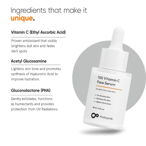 Vista 5 de Suero facial con 10% vitamina C Dermatológicamente probado para pieles sensibles con ácido ascórbico etilo y PHA Fórmula iluminadora e