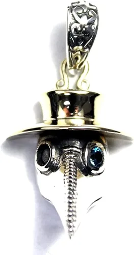 Vista 2 de Colgante de plata de ley 925 de COSUMOSU Steampunk Plague Doctor Bird Beak Mask