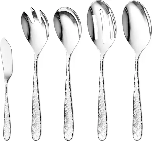 Vista 15 de Danialli Juego de utensilios de servir, cucharas de servir de acero inoxidable 18/10, servidores de ensalada, cuchillos de mantequilla, acabado