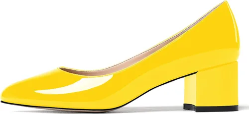 Vista 2 de WAYDERNS Zapatos de tacón bajo grueso de charol para mujer, con puntera redonda, 2 pulgadas