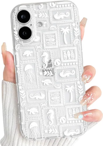 Vista 63 de NITITOP Funda para iPhone 13 Clear Sea Animal - Pez negro Pescado Negro