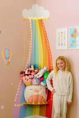 Vista 7 de PUTSKA Organizador colgante para muebles de guardería, almacenamiento de animales de peluche montado en la pared para la habitación del bebé, Liso