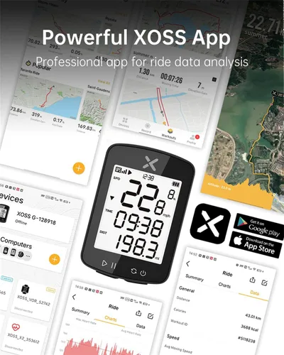 Vista 5 de XOSS G Gen2 - Computadora de bicicleta con GPS inalámbrica, Bluetooth IPX7, impermeable, velocímetro y odómetro de bicicleta recargable con pantalla