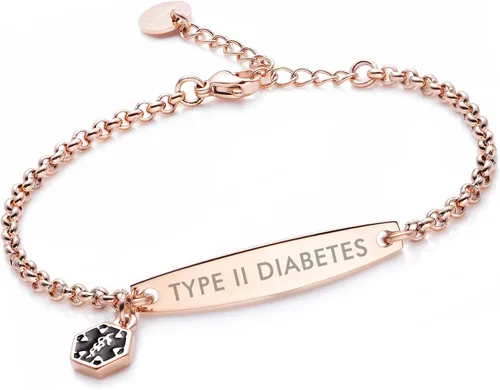 Vista 23 de LinnaLove - Pulsera de identificación de alerta médica con cadena Rolo simple pregrabada para mujer