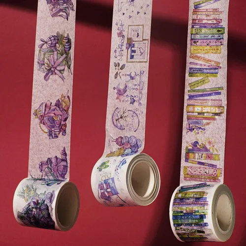 Vista 4 de Navy Peony Colorida Biblioteca de Libros Washi Tape Set (3 rollos anchos) - para diarios