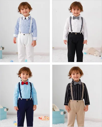 Vista 5 de HOSUKKO Traje de caballero para bebé, trajes de tirantes para niños (0-10 años)
