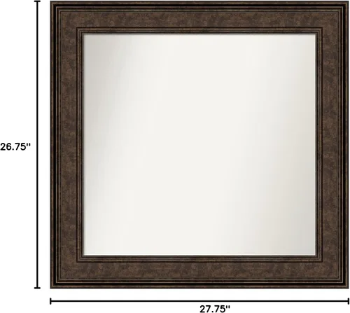Vista 349 de Amanti Art Espejo de pared personalizado no biselado (25 x 25 pulgadas), marco de bronce acentuado, varios tamaños personalizados, espejo de baño