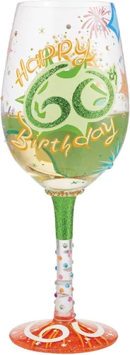 Vista 2 de Enesco Designs by Lolita Happy 60th Birthday - Copa de vino artesanal pintada a mano, 15 onzas, multicolor