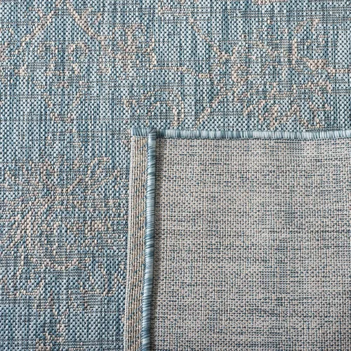 Vista 4 de SAFAVIEH Alfombra lavable al aire libre, colección Courtyard - 2'3" x 5', azul aguamarina y gris, no desprende pelusa y fácil limpieza, ideal