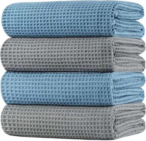 Vista 26 de POLYTE Toalla de baño de microfibra de gran tamaño de 430 GSM, de secado rápido, sin pelusas, 60 x 30 pulgadas, paquete de 4 (tejido de waffle)