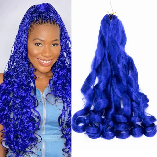Vista 9 de Paquete de 8 paquetes de cabello trenzado francés, 18 pulgadas, cabello de ganchillo en espiral ondulado suelto para mujeres negras, preestirado