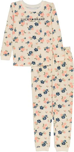 Vista 6 de Lucky Brand Conjunto de pijama de ajuste holgado de 2 piezas para niña, suave y lindo para niños Remolino arcoíris.