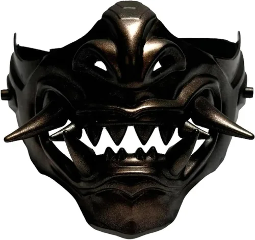 Vista 15 de Máscara japonesa de monstruo Hannya Demon Oni Samurai de media cara (Negro), talla única para la mayoría..