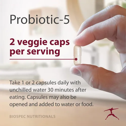 Vista 4 de BIOSPEC NUTRITIONALS Probiotic-5 - Complejo probiótico de amplio espectro con 5 mil millones de microorganismos y 5 cepas únicas por cápsula