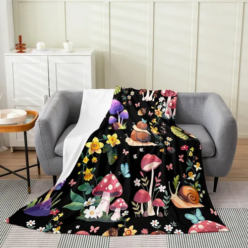 Vista 15 de jejeloiu Cute Mushroom Decor Plush Throw Blanket, For Kids Boys Girls 40"x50" Botanical Plants All Season,Bed Blanket Cartoon Mushrooms Flannel