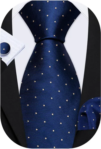 Vista 118 de Barry.Wang Corbatas de seda para hombre, diseño de lunares, gemelos cuadrados de bolsillo, gemelos para negocios, boda