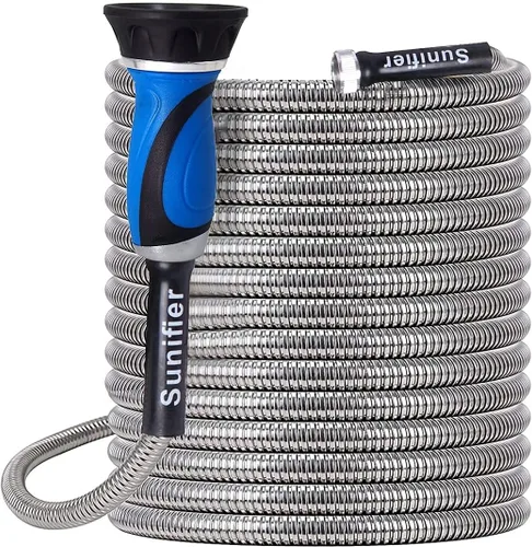 Vista 10 de Manguera de Jardín Corta de Metal de 1 Pie - Manguera de Agua Flexible de Acero Inoxidable Conector - Manguera Pequeña Liviana con Conexiones