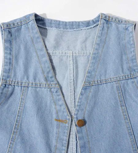 Vista 5 de Ladyful Chaleco de mezclilla sin mangas con cuello en V y botones para mujer