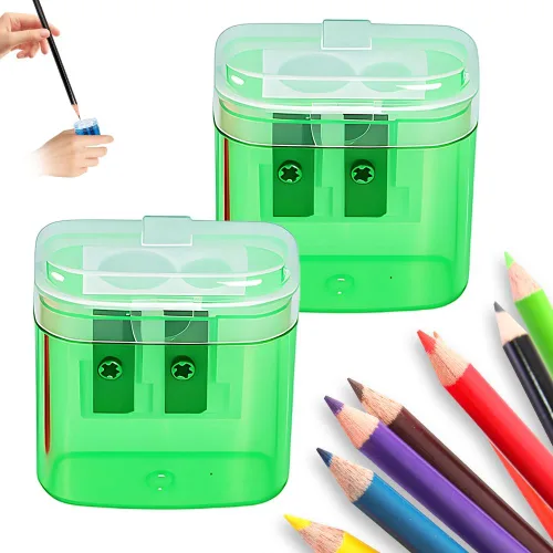 Vista 12 de Sacapuntas con tapa, sacapuntas manual de mano de doble agujeros para lápices estándar y jumbo, sacapuntas compacto y lindo para niños, adultos