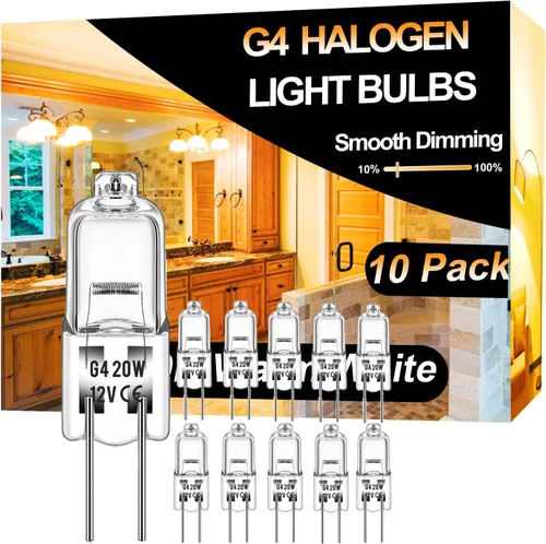 Vista 11 de Bombillas halógenas de 10 W 12 V - 10 paquetes de bombillas halógenas G4 de larga duración, de alto rendimiento, regulables con base G4 de doble