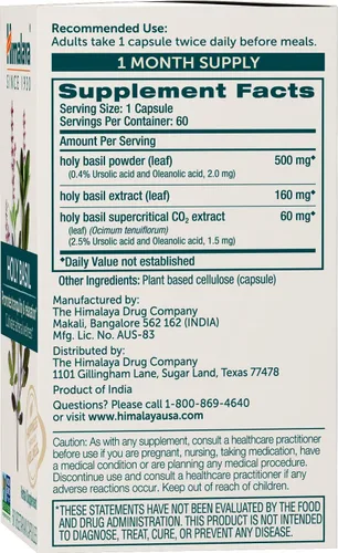 Vista 2 de Himalaya Holy Basil - Soporte suprarrenal herbal para alivio del estrés, relajación, apoyo energético e insomnio ocasional - Vegano, sin OGM, sin