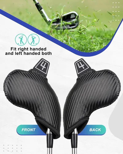 Vista 3 de Iron Golf Head Club Set,10pcs Golf Iron Covers, Black Leather Headcover Wedge Covers for Callaway Taylormade Ping Cobra RH and LH Etc