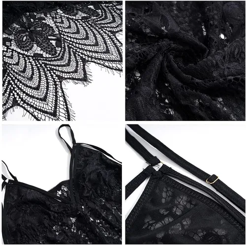 Vista 7 de Sexy Babydoll Lingerie for Woman See Through Lace Chemise Nighties Strap Teddy V neck Sleepwear