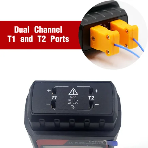 Vista 5 de Termómetro de termopar digital de doble canal tipo K/J -328 ~ 2501℉ Medidor de temperatura HVAC con 4 sondas de termopar tipo k, alarma