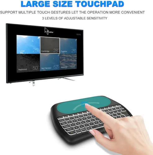 Vista 3 de Mini teclado inalámbrico D8 con panel táctil, teclado inalámbrico pequeño retroiluminado colorido, control remoto de mano para PC, Raspberry Pi 4