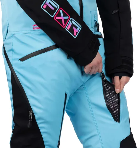 Vista 5 de FXR Monosuit Maverick Lite 2025 para mujer Negro/Azul Cielo/E Rosa