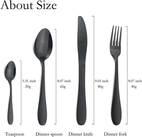 Vista 3 de JASHII Juego de cubiertos de acero inoxidable martillado de 16 piezas servicio de utensilios de alimentación para 4, vajilla moderna juego de Negro