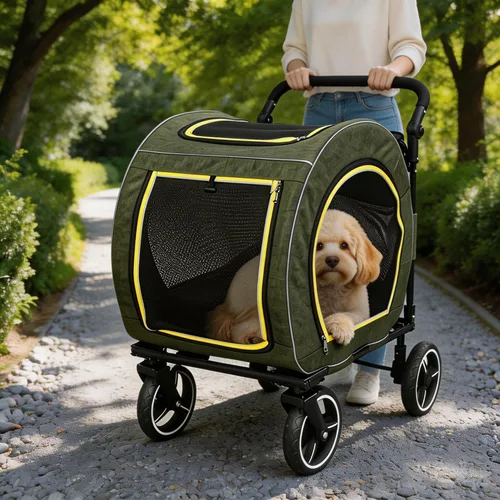 Vista 16 de Cochecito para perros grandes, cochecito extra grande para mascotas para perros medianos, carrito para perros, diseño plegable, asa ajustable