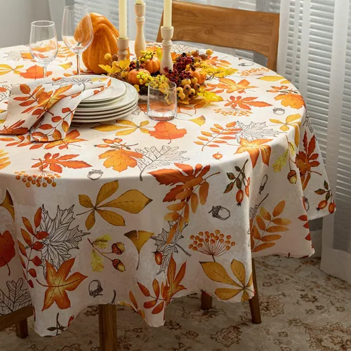 Vista 14 de YiHomer Colección de mesa de Acción de Gracias de otoño para decoración de cocina, comedor, fiestas, cosecha, hojas de otoño, mantel, rectangular