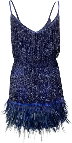 Vista 4 de TWGONE Vestidos sexy para mujer, con flecos, con purpurina, tirantes delgados, bodycon, sexy, para club, noche, fiesta, baile de graduación