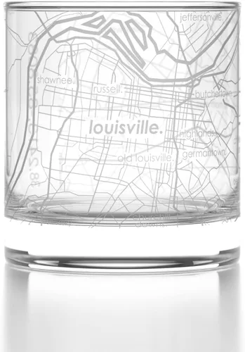 Vista 133 de Well Told Vaso de rocas grabado con mapa de Akron, Ohio, cristalería estilo antiguo (325ml, transparente) Vaso de bourbon grabado, regalos