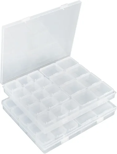 Vista 9 de Segbeauty Caja grande de almacenamiento de cuentas, organizador de gemas transparentes de 16 rejillas con tapa con bisagras, paquete de 2