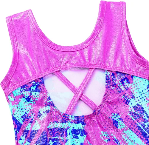 Vista 4 de TFJH E Leotardos de gimnasia para niñas, ropa de ballet para práctica, espalda cruzada, de una pieza, 3-12 años