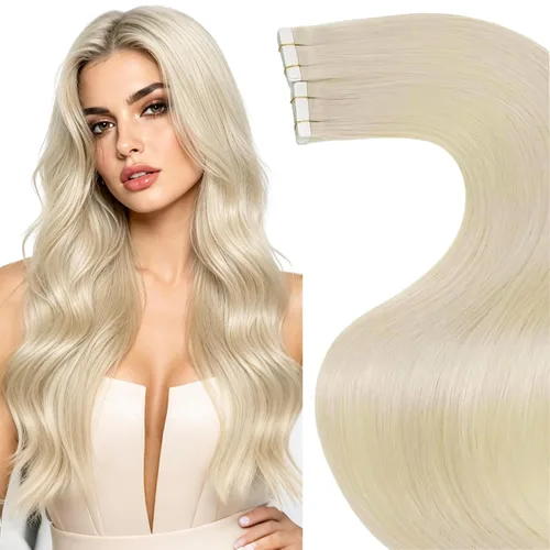 Vista 64 de LaaVoo Extensiones adhesivas de cabello humano real, color negro azabache, extensiones de cabello humano liso y sedoso, 10 pulgadas, 20