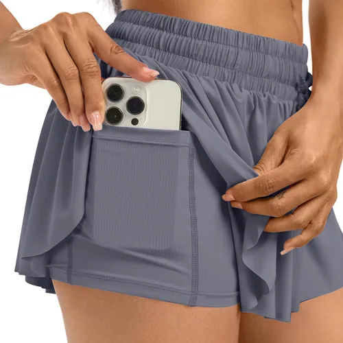 Vista 5 de Leftear Pantalones cortos fluidos para mujer, gimnasio, yoga, entrenamiento, correr, tenis, faldas de elastano, ropa linda, casual, verano, paquete